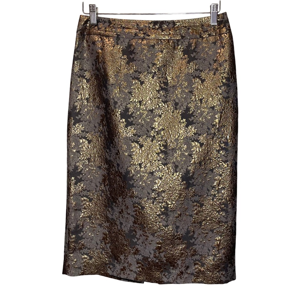 Liz Claiborne Career Gold Metallic Floral‎ Brocade Pencil Skirt 4 party festive
